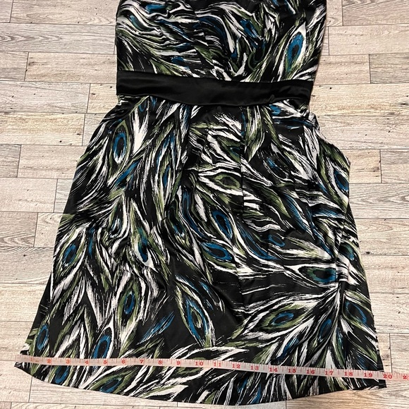 Trixxi Strapless Mini Dress Peacock Feather Print Pockets Zipper Back Size 5 - Picture 4 of 9